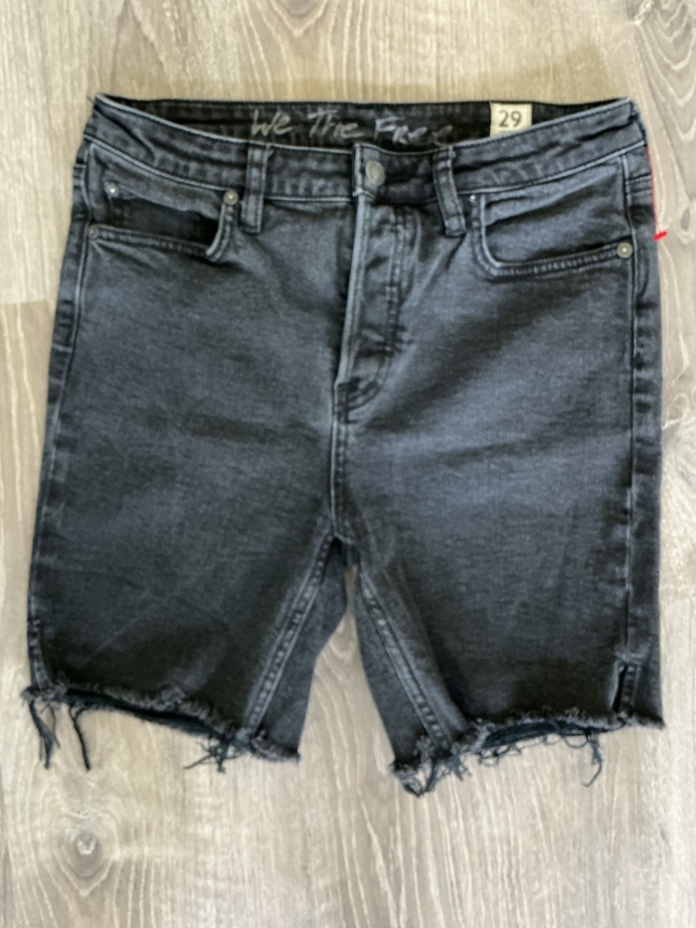 FP We the Free Black Denim Bermuda Frayed Hem Shorts